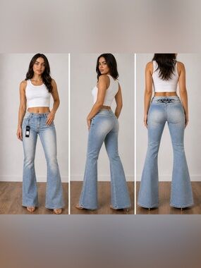 Fashion Nova Light Blue Flare Jeans - High Rise Stretch Denim